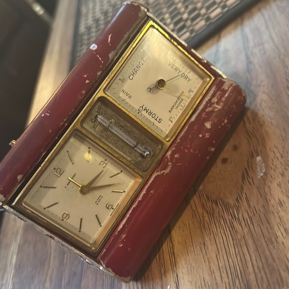 T. Anthony Antique 8-Day Alarm / (Switzerland) Barometer Leather Travel Clock - Picture 2 of 6